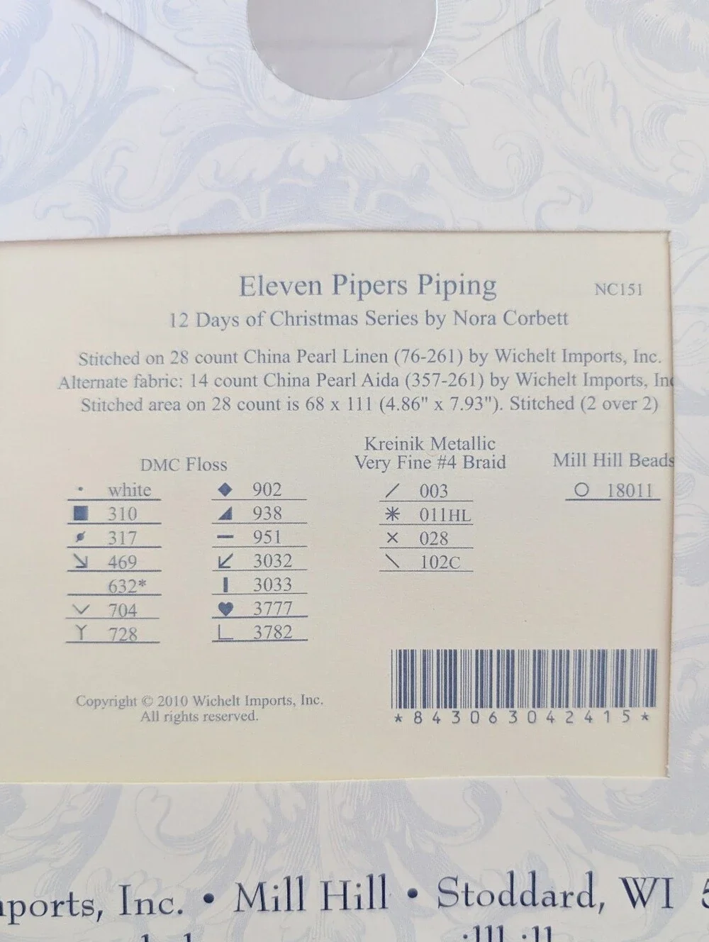 Nora Corbett 12 Days of Christmas Eleven Pipers Piping Cross Stitch Kit NEW